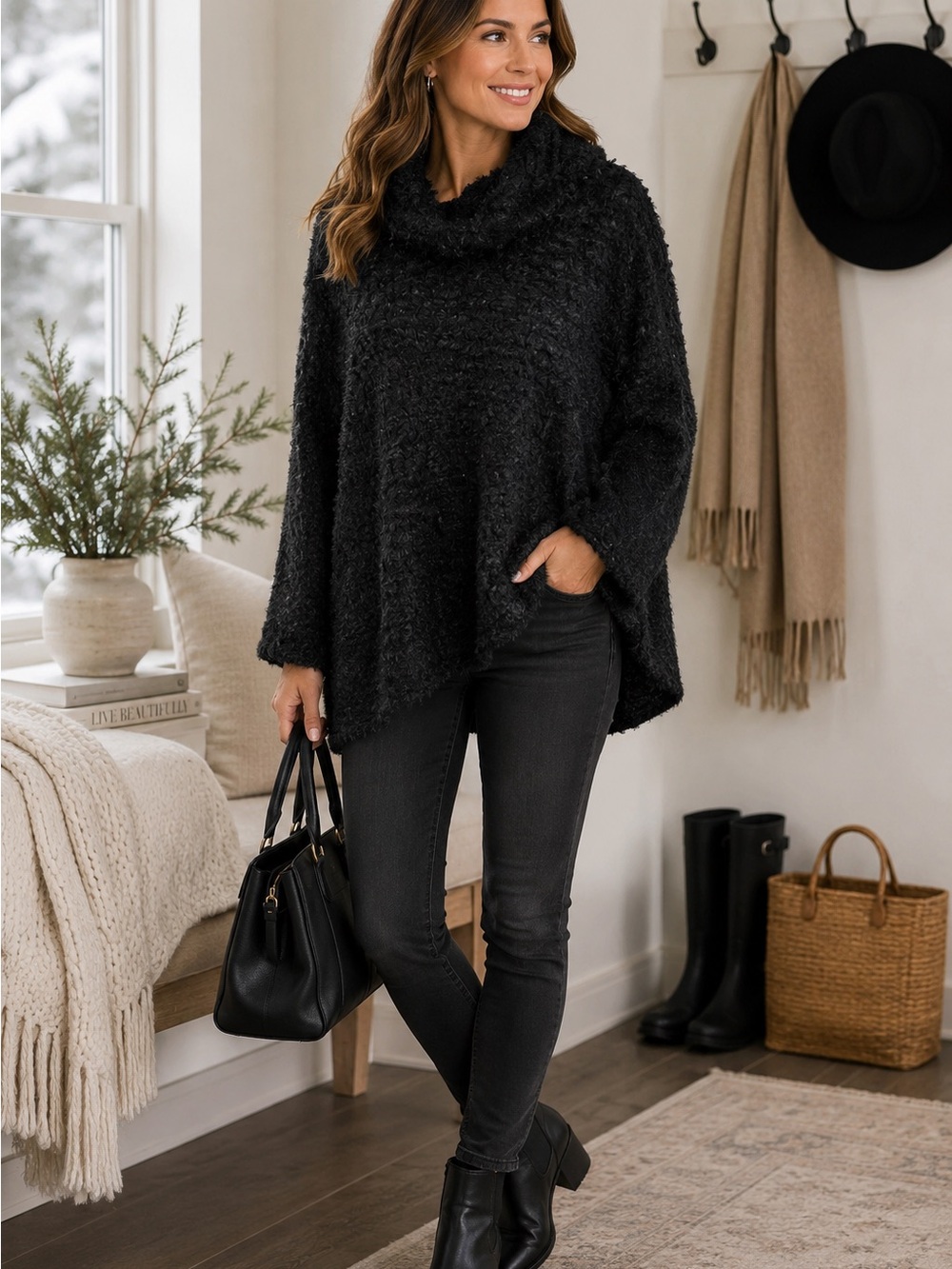 Westbound Woman Womens Sweater 1X Black Eyelash Knit Textured Pullover Plus